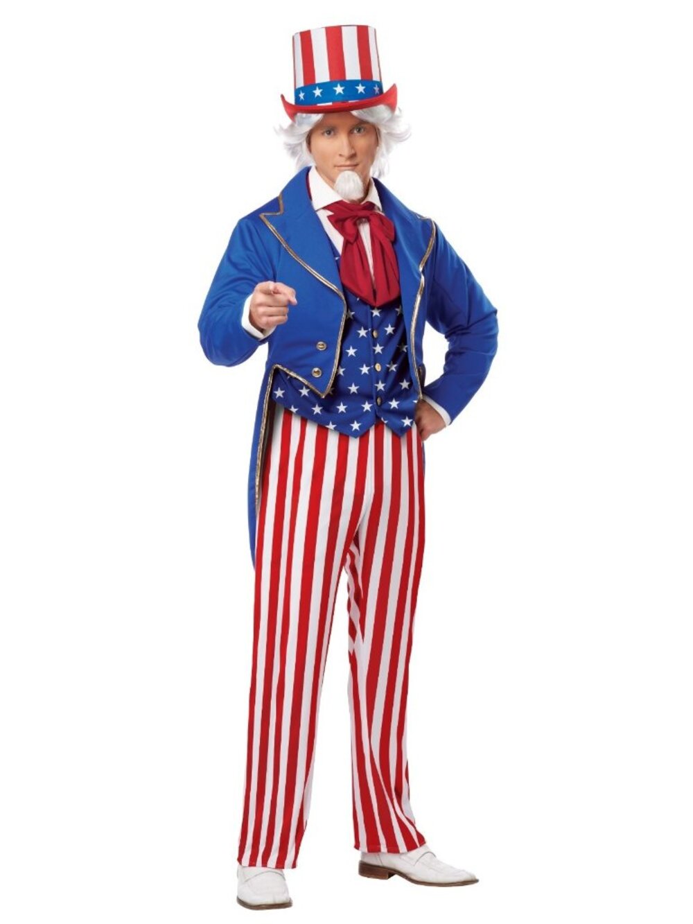 NEW Uncle Sam Men's XL 44-46 CA Costume Halloween Patriotic Hat Pants Jacket Tie